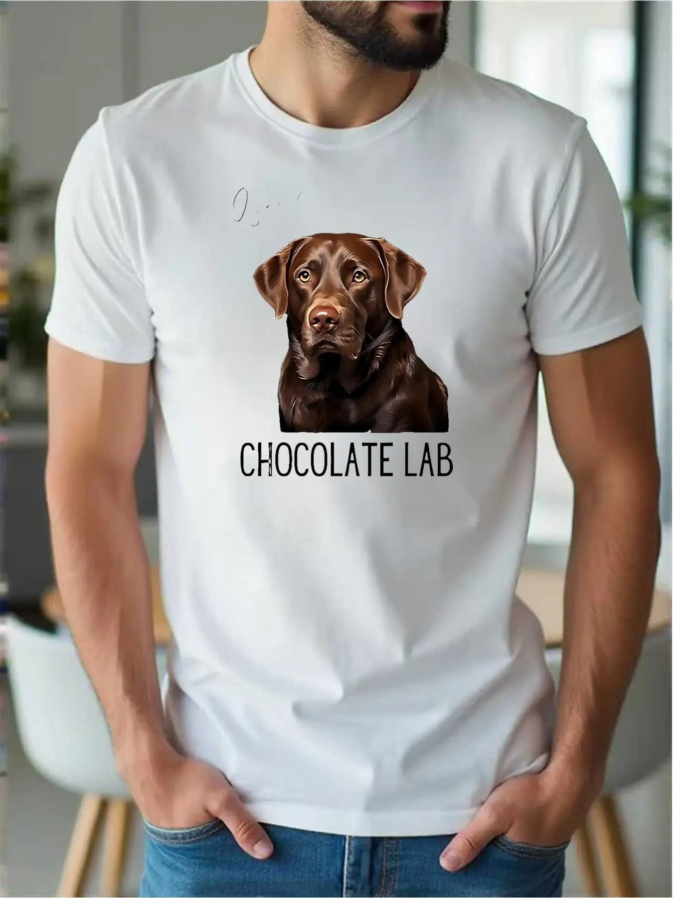 Chocolate Lab Dog Art Men'S T-Shirt Chocolate Labr unisex soft cotton short sleeve t shirt, vintage graphic casual tee for men women teens, perfect birthday holiday gift for camping travel gym daily street  wear