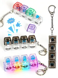 1/2/3 PCS Glowing Keyboard Fidget Toy, 4-in-1 Decompression Button Keychain, Clear Transparent Mechanical Keyboard Toy, Stress-Relieving Finger Clicker, Crystal Keycap Pendant with LED Light, Adult Stress Relief Toy, Ideal Gift for Friends and Kids