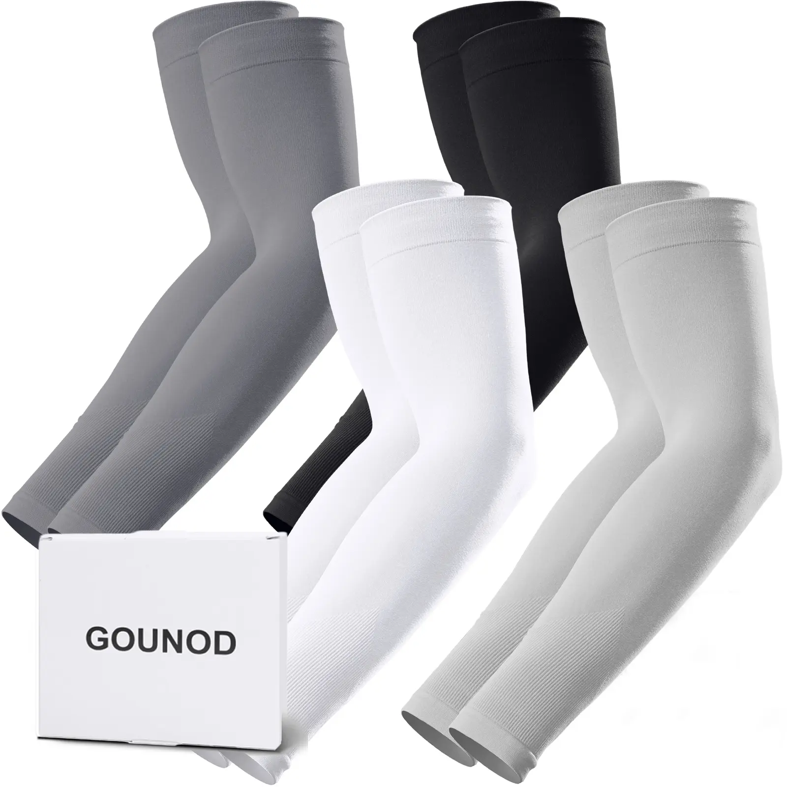 GOUNOD 92% Nylon-8% Spandex Nylon Sports Sleeves & Support - UPF 50+ UV Sun Protection, 15in Full Sleeve, Compression, Quick-Dry, Arm Warmers for Men, Outdoor Sport, FallFreshness Breast Cancer Awareness Month, Fits Most Sizes