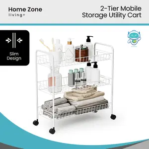 Home Zone Living Rolling Utility Cart with Handle, 3 Tier Versatile Storage Organizer with Wheels