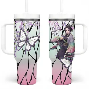 Demon Slayer Insect Hashira Kocho Shinobu 40oz Tumbler – Stainless Steel Travel Mug with Handle, Straw, Insulated, Manga, Anime Lover, Kimetsu No Yaiba Gift for Men and Women