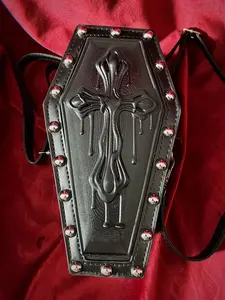 Matte Rivet Coffin Bag, Melting Cross Embossed, Gothic Single Shoulder Bag, Halloween, Unique Fashion Accessory