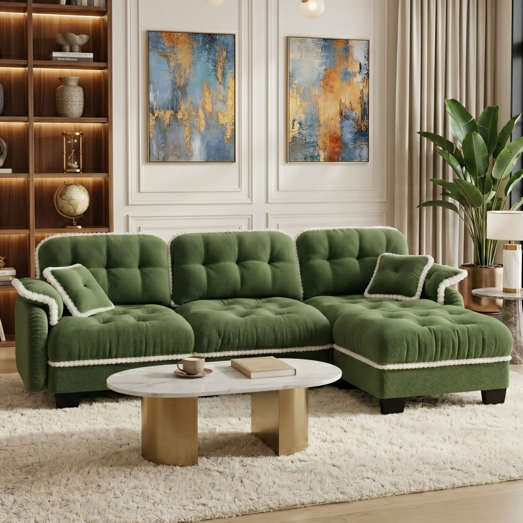 Green & 3 Seat(with Ottoman)