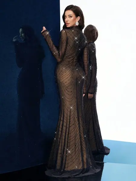 Luxury Rhinestone Slim Evening Gown Black Long Sleeve Formal Dress for High Society Dinner Red Carpet & Award Ceremony Elegant Design Fit Womenswear - TikTok Shop Luxury Rhinestone Slim Evening Gown Black Long Sleeve Formal Dress for High Society Dinner Red Carpet & Award Ceremony Elegant Design Fit Womenswear - TikTok Shop
