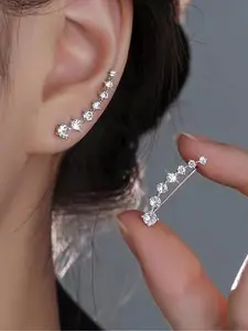 1 pair of 925 sterling silver light luxury style high-end temperament ear bone silver needle row exquisite shiny Stud Earrings Jewelry for women's daily wear High Quality Earrings