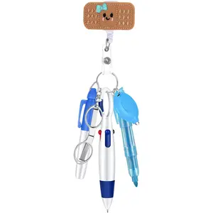 6 count Nurse Badge Accessories Include Permanent Marker Pen Highlighter Extendable Ballpoint Pen Foldable  LED Flashlight  Retractable Nurse Badge Clip (Blue,Bright)