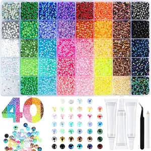 40 Colors 3mm Jelly Rhinestones, Multi-Colored Flat-Backed Resin Gemstones, Fusion Bead Set，Suitable for DIY Crafts, Diamond Painting, Nail Art, etc., Sparkling Decoration Set