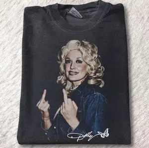 Vintage Dolly Finger Graphic Tee, Dolly Parton Merch, 80's Country Music Shirt, Graphic Tee, Gift T-shirt,Unisex Cotton Top Menswear Womenwear Streetwear Cotton Comfort Shortsleeve Casual