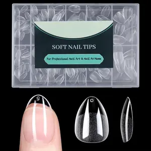 Extra Short Almond Nail Tips, 216pcs Acrylic Soft Fake Nails Gel Nail Tips, Full Cover Pre-Shaped Matte Clear Press on Nails for Extension, Diy at Home Manicure 12 Sizes