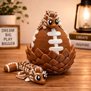 American Football Dragon Egg Figurine with 2 Mini Dragons Inside – Fantasy Display Piece for Home & Desk – Unique Gift for Birthdays, Holidays & Special Occasions – 3D Printed Plastic, Football-Inspired Design