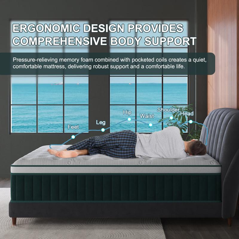 12"14" Gel Memory Foam Hybrid Pocket Spring Twin Full Queen King Mattress In A Box, Euro Top Medium Firm for Back & Lumbar Support, Individual Pocket Spring for Motion Isolation Pressure Relief