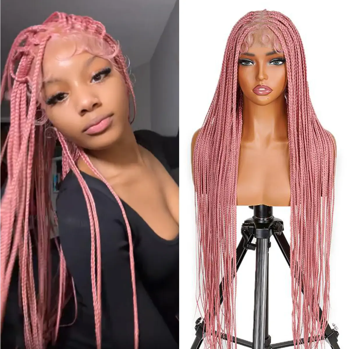 36 inch Full Lace Knotless Pink Box Braided Wig for Black  display picture 2
