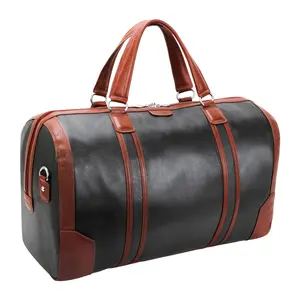 20 in. U Series Kinzie Leather Two-Tone Tablet Carry-All Duffel Bag, Black