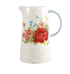 Sweet Rose White 2.1 Quart Pitcher - Ideal Drinkware for Fresh Flowers and Tea - Jugs