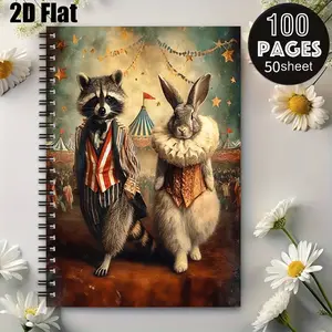 1 Circus Themed Spiral Notebook, 5.7x8.26 Inch, Cute Raccoon Rabbit Design, High Quality Lined Pages, Durable Coil Binding, Perfect for Daily Journaling, Travel Notes, Kids Birthday Gift, Halloween Party Favor, Carnival Themed Stationery for Scho