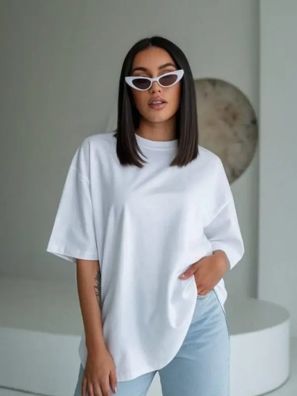 Women's "Model-Off-Duty" White Tee - Mid-Weight Oversized Top