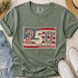 ( FAUX PATCHWORK-PRINT ) Comfort Colors Faux Patchwork Usa Flag Shirt, 250th Birthday Tee, Anniversary America, Not REAL Patchwork, Printed Shirt - TrendWear USA