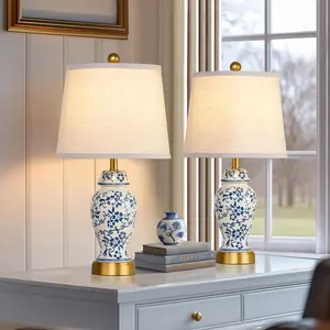 22 Inch Traditional Blue White Porcelain Lamps, Elegant Decor for Any Room