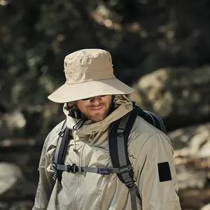 Adjustable Chin Strap Boonie Hat, Outdoor Sun Protection Fisherman Cap, 100% Cationic Polyester, Upf50+, Summer Beach, Travel Style