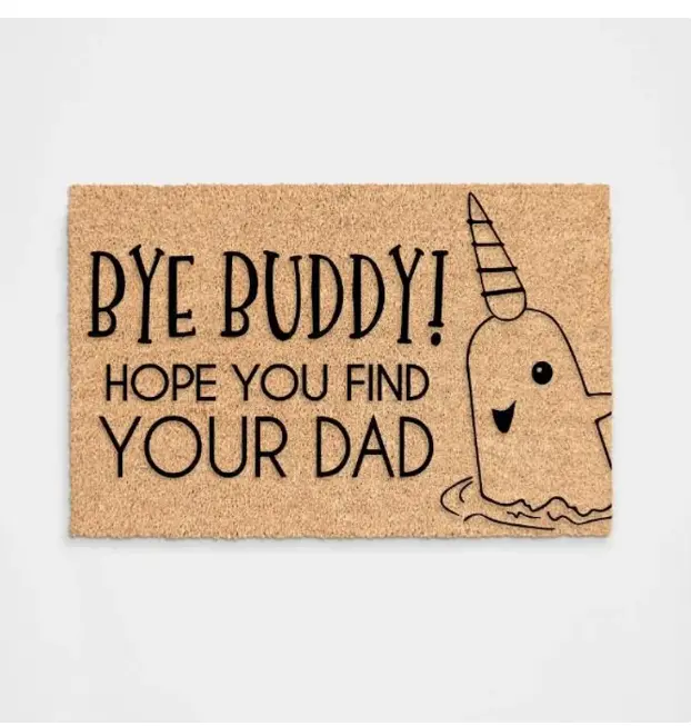 Bye Buddy Elf Movie Doormat Funny Porch Decor Christmas Classic Handmade in Tomball TX Personalized Home Decor Survives Rain Dirt and Negative Energy