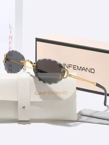Linfemand Vintage Wave Edge Frameless Sunglasses, Metal Rhinestone Legs, High-End Gift Box for Girlfriend, Holiday Present