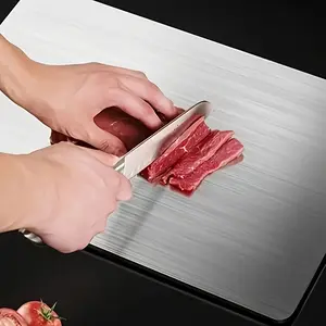 3-Piece SUS304 Stainless Steel Cutting Board Set S M L Kitchen Meat Board with Flat Edges Odorless Easy-to-Clean Food-Grade Tools Chopping Knives