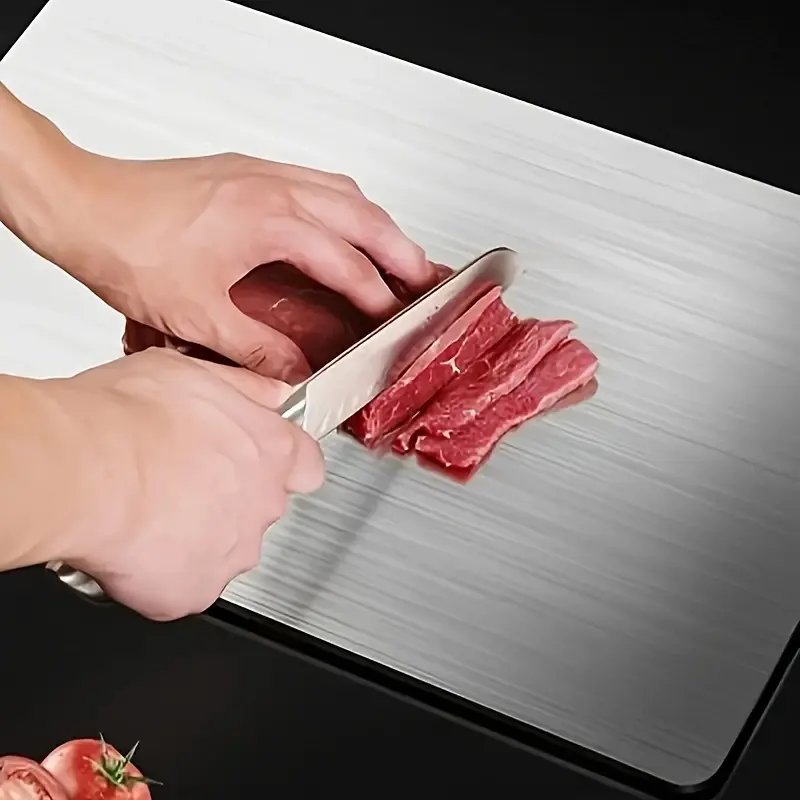 3-Piece SUS304 Stainless Steel Cutting Board Set S M L Kitchen Meat Board with Flat Edges Odorless Easy-to-Clean Food-Grade Tools Chopping Knives