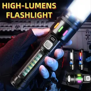 2025 NEW Super Bright LED Rechargeable EDC Flashlight, With 5 Lighting Modes & COB Side Light USB-C Portable Zoomable Waterproff Tactical Accessories Flashight,  for Outdoor Hiking Cycling Fishing Camping  Security Light  Summertok Gifts for Dad summervib