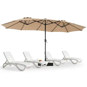 15ft Large Patio Umbrella with Base Included, Rectangle Table Umbrella Outdoor Patio, Outside Umbrellas for Deck, Market, Backyard, Khaki