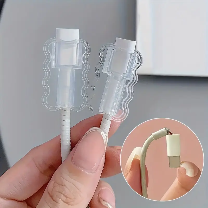10 Cable Protectors - Transparent Modern Cable Guards for iPhone, Android, USB-C/Lightning Connectors - Anti-Tangle & Scratch-Resistant, Drop-Proof - Durable Plastic, Cable Organizer for Phones, Tablets, Laptops, Safe Charging Protectors for Devices