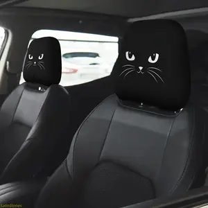 2-Pack Cat Pattern Car Seat Headrest Covers, Flexible Polyester Material, Easy Installation, No Tools Required, Dust and Stain Resistant, Furry Car Seat Headrest, Car Seat Protector