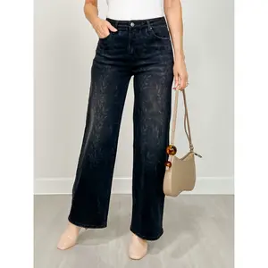 Daisy Digital Laser Print Stretch Wide Leg Jeans