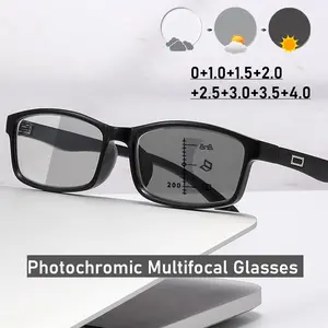Men Women Retro Photochromic Reading Glasses Vintage Color Changing Multifocal Eyewear Unisex Square Frame Presbyopic Glasses