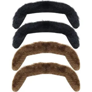 4 Pcs 60s 70s Self Adhesive Fake Short Brown Mustache Black Handlebar Cop Mustache Novelty False Facial Hair for Detective Costume Halloween