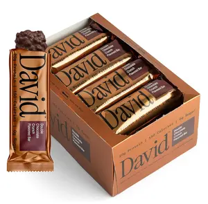 David Bronze High Protein Bars - Double Chocolate Crunch Flavor - 0g of Sugar, Low Carb, Gluten Free - 20g of Protein, 150 Calories - On-The-Go Snack, Pack of 12