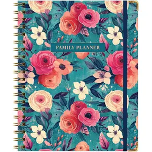 Undated Family Planner Organizer - 8.5" x 11" Weekly & Monthly Calendar for 5+ People, Meal Planning, Budgeting, Habit  - Hardcover, Household Schedule Organizer for Parents, , & Caregivers (Teal Floral)