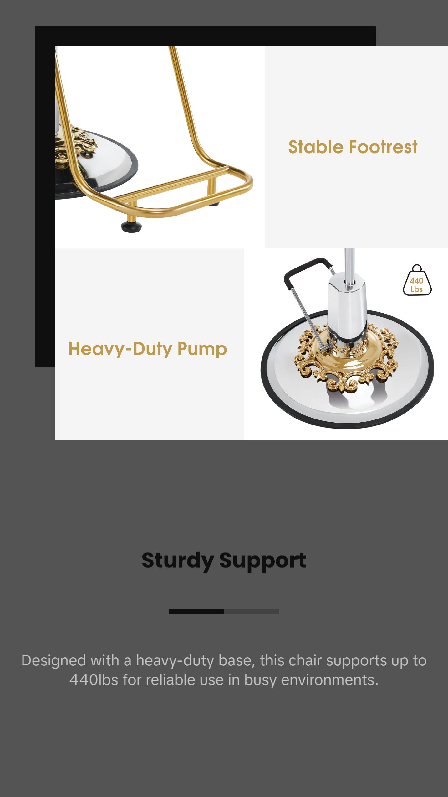 BarberPub Gold&Black Salon Chair, Hydraulic Barber Spa Styling Equipment 8633