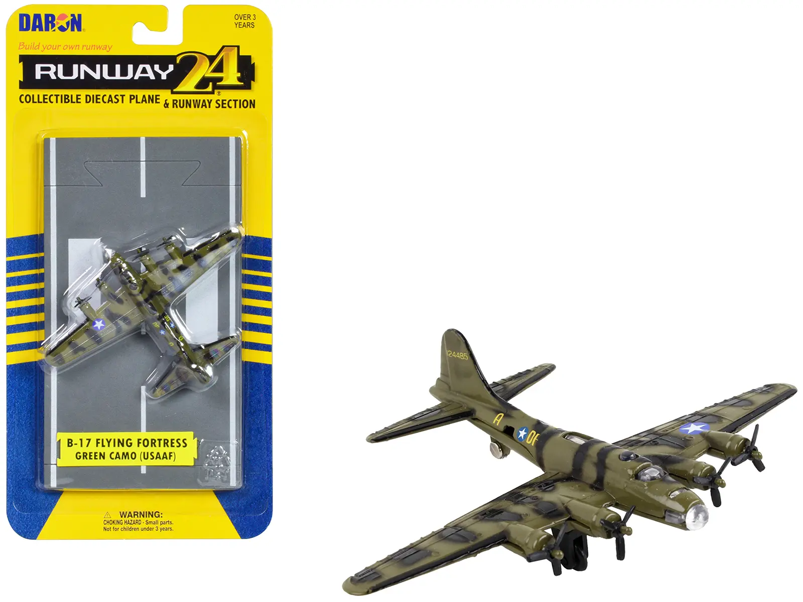 Boeing B-17 Flying Fortress Bomber Aircraft Olive Green Camouflage with Runway Section Diecast Model Airplane by Runway24