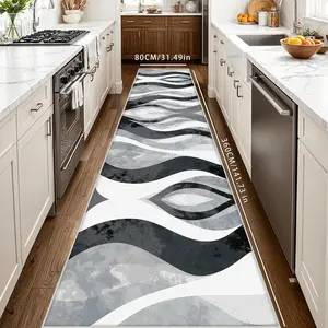 Abstract Wave Pattern Kitchen Runner Rug, 1 Count Non-slip Soft Kitchen Mat, Decorative Carpet for Home Kitchen Living Room Hallway