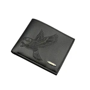 Eagle brand PU leather men's compact double-sided wallet, with a retro zipper closure design, featuring a detachable card holder, equipped with 4 card slots and a pressable coin pocket, suitable for daily use.