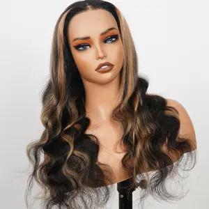 Amanda Hair Balayage Pre Plucked 1B/27 Highlight Blond Color Pre-cut Lace Body Wave Human Hair 6x4 Lace Front Wigs 180% Desnsity