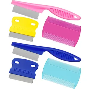 6 Pieces Pet Lice Combs Dog Grooming Flea Cat Tear Stain Comb for Removal Dandruff, Hair Stain, Nit(Pink, Light Blue, Dark Blue, Yellow) Boao