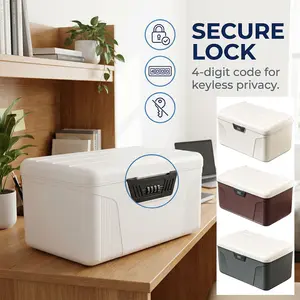 Large Encrypted Storage Container with a Locking Mechanism, Featuring Shelves And a Stackable Design. This Sturdy Plastic Organizer Comes with a Lid And a 4-Digit Combination Lock, Suitable for Organizing Items Or Storing Office Files NEW home