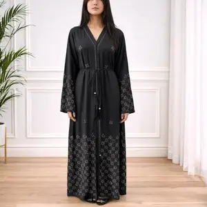 Dubai Abaya - Navy Blue with Detailed Embellishments and Tassel Accent