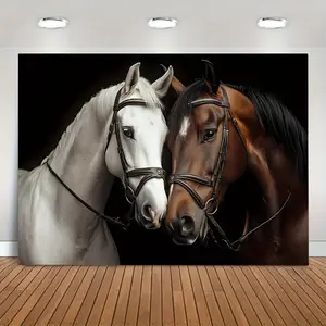Majestic Horses Print Tapestry - Polyester Wall Hanging with Black Straps & Golden Accents, Perfect for Living Room, Bedroom, Decor |   Indoor Elegant Home Art, Includes Installation Kit 60X40 Decoration Colorful Sofa Gift Hand Ornaments Artistic Photo