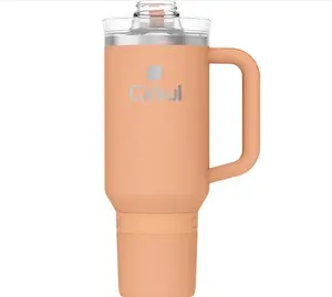 Cirkul 40oz All-Day StrawSip Double-Wall Insulated Stainless Steel Tumbler with Handle, Apricot (Light Orange)