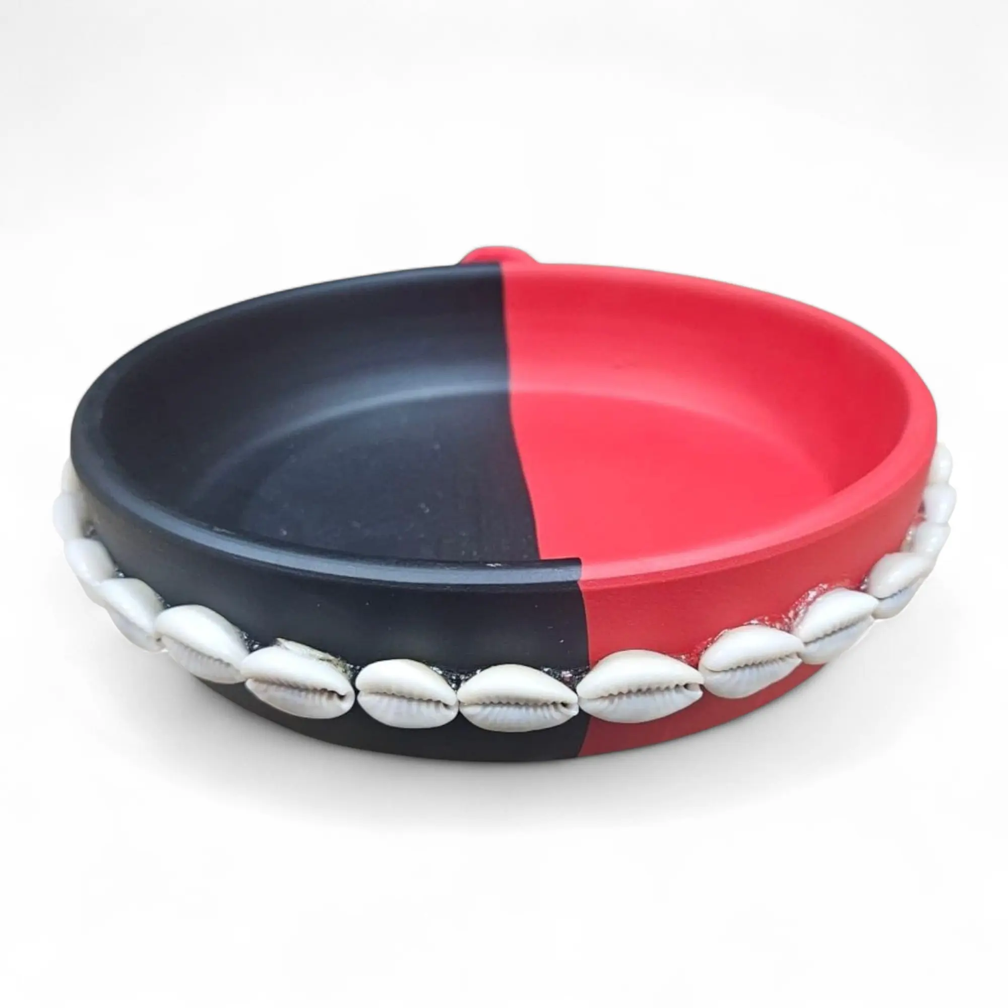 6-Inch Traditional Red and Black Ceramic Elegua Offering Plate with Cowrie Shells - Santeria Religious Dish Symbolizing Protection for Offerings