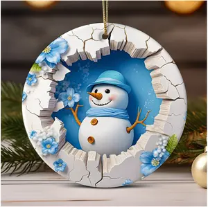 Snowman Christmas Ornament - Ceramic Circle, Star, Heart and Oval Shapes