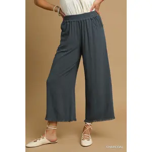 UMGEE Charcoal Frayed Wide-Leg Pants