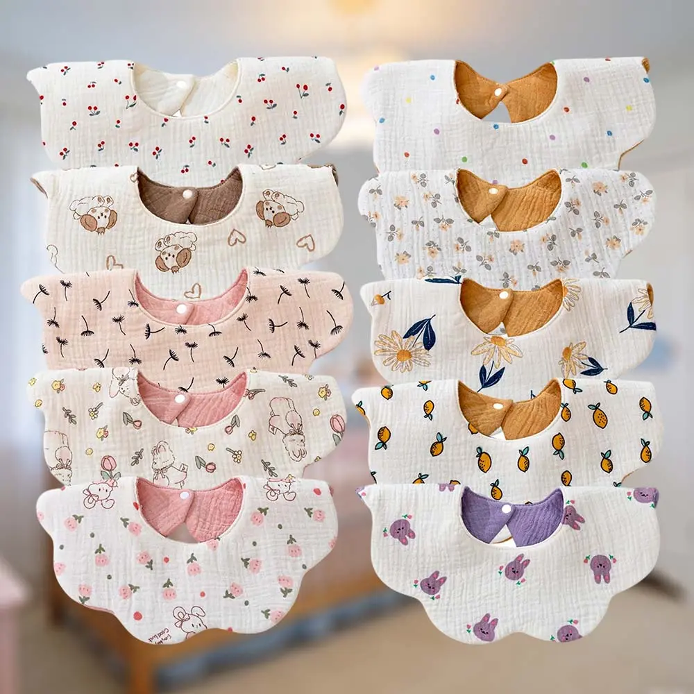 MUSBUY 10-Pack Organic Cotton Muslin Baby Bibs, Ultra-Soft 3-Layer Waterproof, Reversible Cartoon Design, Absorbent Drool Bibs with Adjustable Safety Snaps for Infants Reversible Cartoon Bibs for Babies Adjustable Waterproof Baby Bib Set muslin baby summe